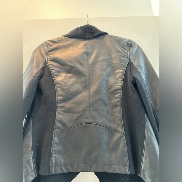 Blank NYC Black Leather Jacket Ribbed Drape Front Moto Lightweight | Size XS - Picture 14 of 16